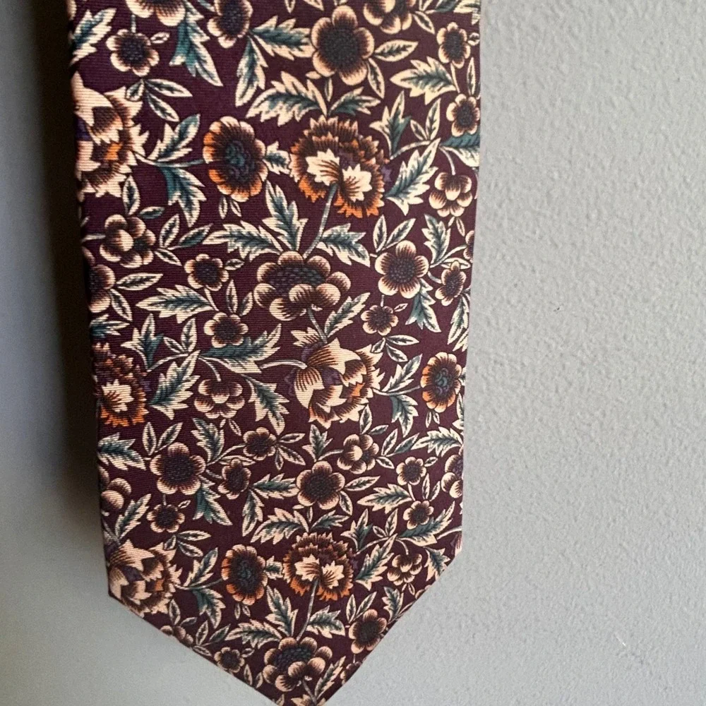 Hunting Horn Classics Mens Silk Floral‎ Tie Burgundy Green Handmade Necktie 58in
